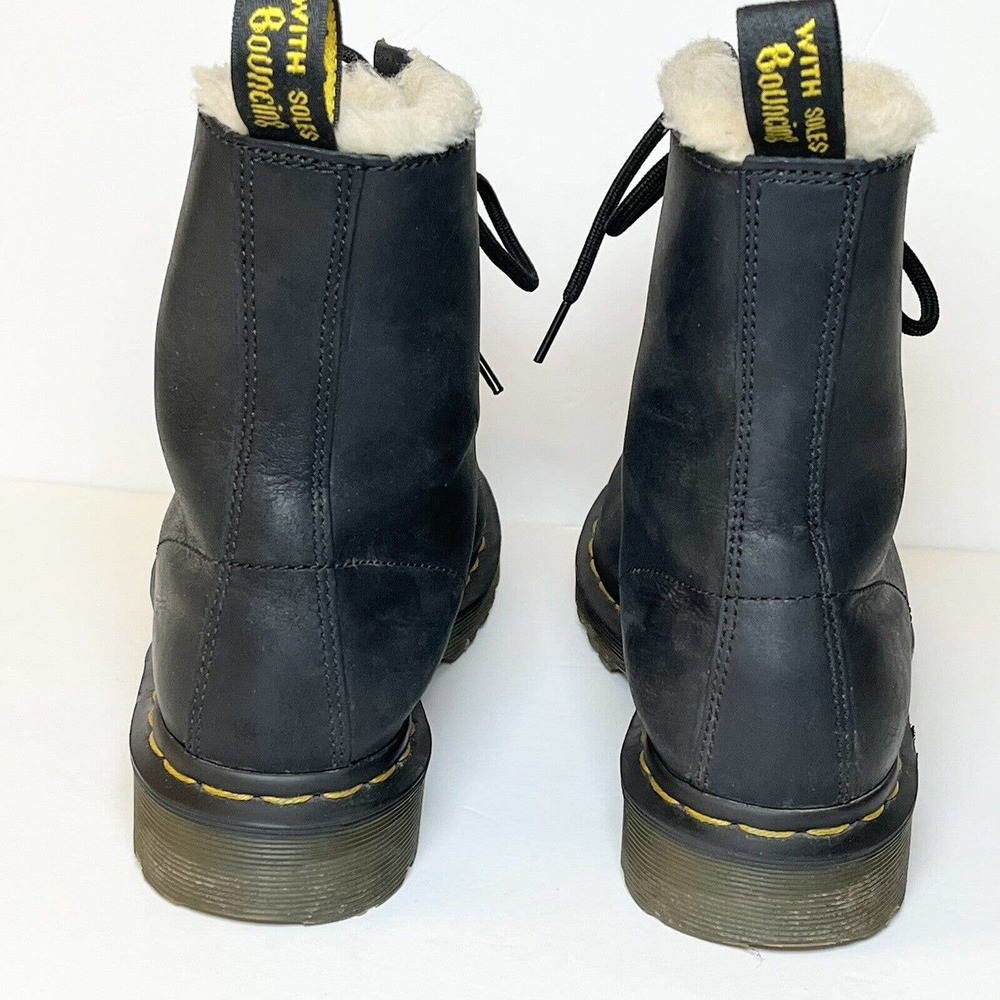 Dr Martens Boots Size 8 Black Leather 1460 Serena Faux Fur Lined Lace Up - Picture 8 of 14